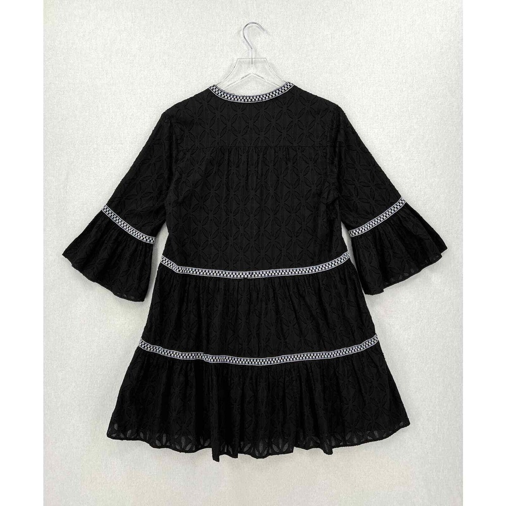 TOMMY BAHAMA Textured Tiered Short Dress Womens XS Black Cotton Clip Embroidered - Picture 6 of 16
